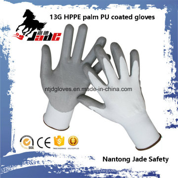 Hot Sales 13G Hppe PU Coated Cut Resistant Glove Level Grade 3 and 5